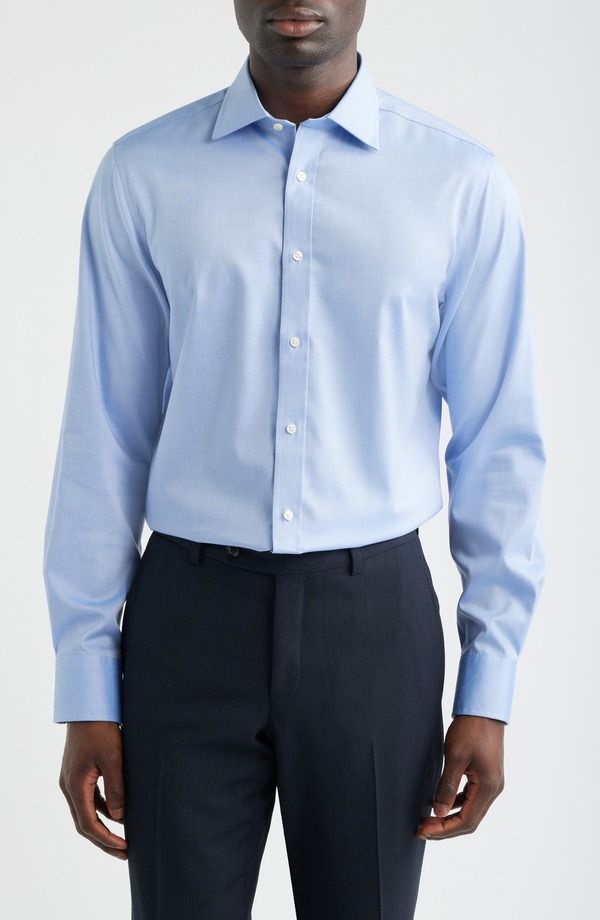 ヒッキーフリーマン メンズ トップス シャツ トール コットン Hickey Freeman Modern Fit Pima Cotton Dresshirt Big Regular Tall BLU