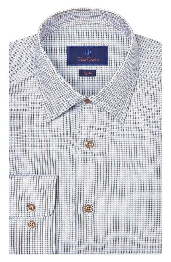 デイビッドドナヒュー メンズ トップス シャツ レギュラーフィット コットン Davidonahue Regular Fit Check Cotton Dobby Dresshirt SKY CHOC