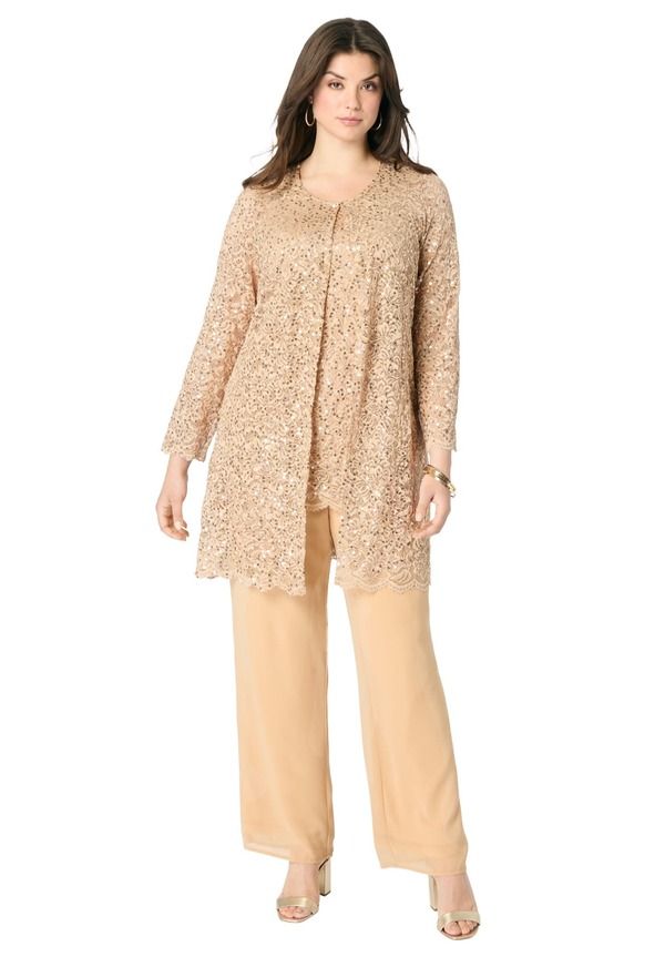 ロアマンズ レディース アウター ジャケット・ブルゾン プラスサイズ スパンコール レース Roamans PlusSize 3 Piece Allover Sequin Lace Jacket An