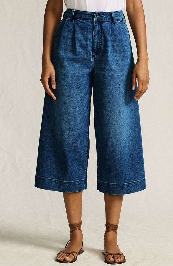 ランズエンド レディース ボトムス デニムパンツ ワイドレッグ プチ ジーンズ Lands Endenimid Rise Wide Leg Culotte Jeans Petite Regular I