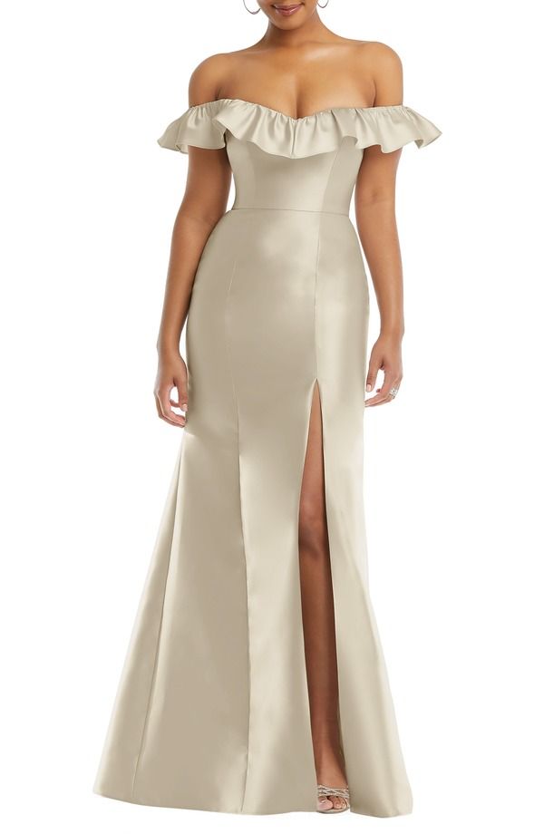 アルフレッド レディース トップス ワンピース プラスサイズ フリル サテン Alf red Sung Off the Shoulderuffle Satin Trumpet Gown Plus Re