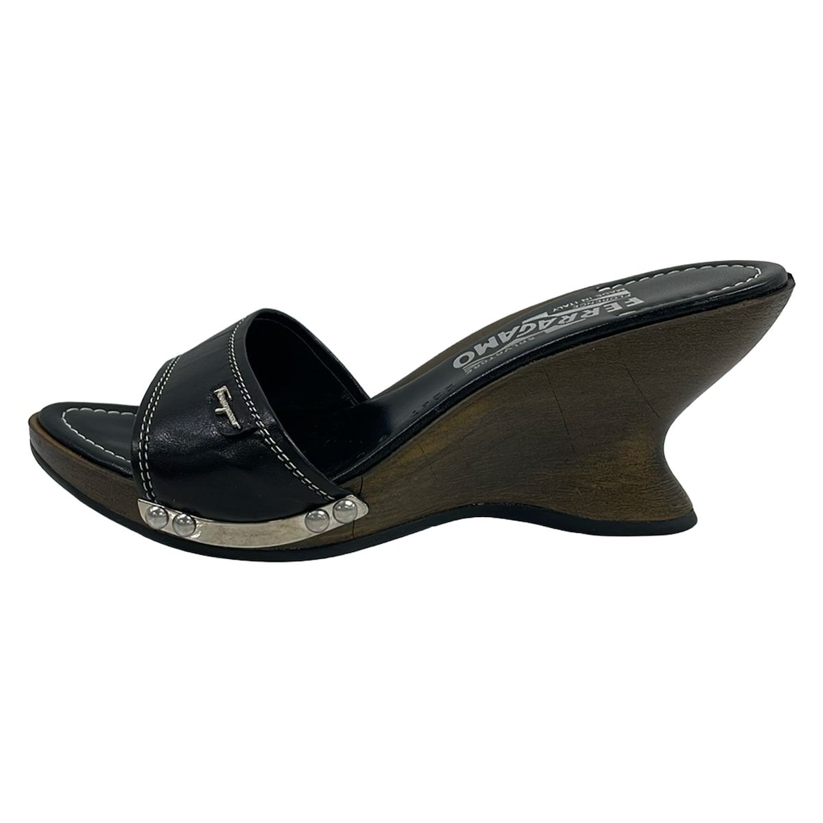 FERRAGAMO/SalvatoreFerragamo(サルバトーレフェラガモ) ミュール 5 C レディース美品 - 黒 オープントゥ/ウェッジソール レザー 8,030円