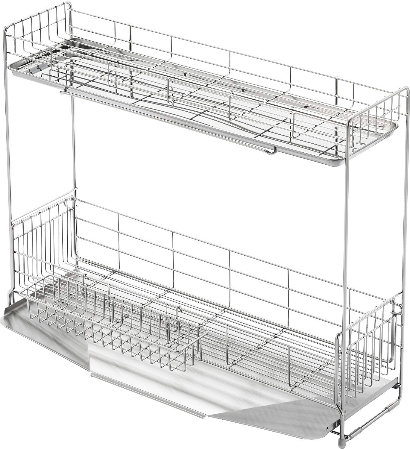 ★新品★ヨシカワ 水切りラック 食器乾燥かご 2段 ステンレス 伸縮 大容量 幅15×奥行57cm 5~6人用 シンク上 日本製
