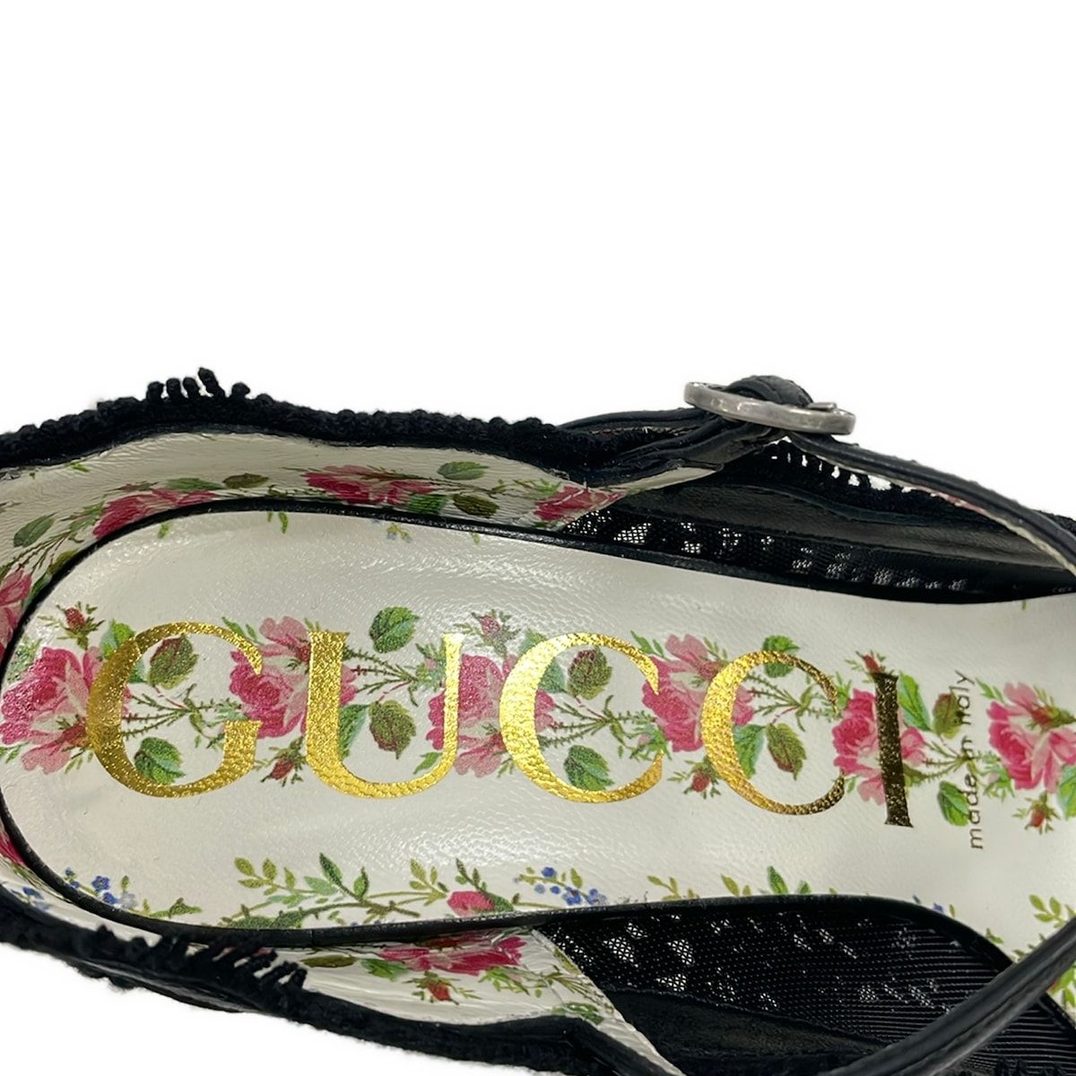 GUCCI(グッチ) パンプス 36 レディース - 黒 レース/花柄/ラインストーン レザー
