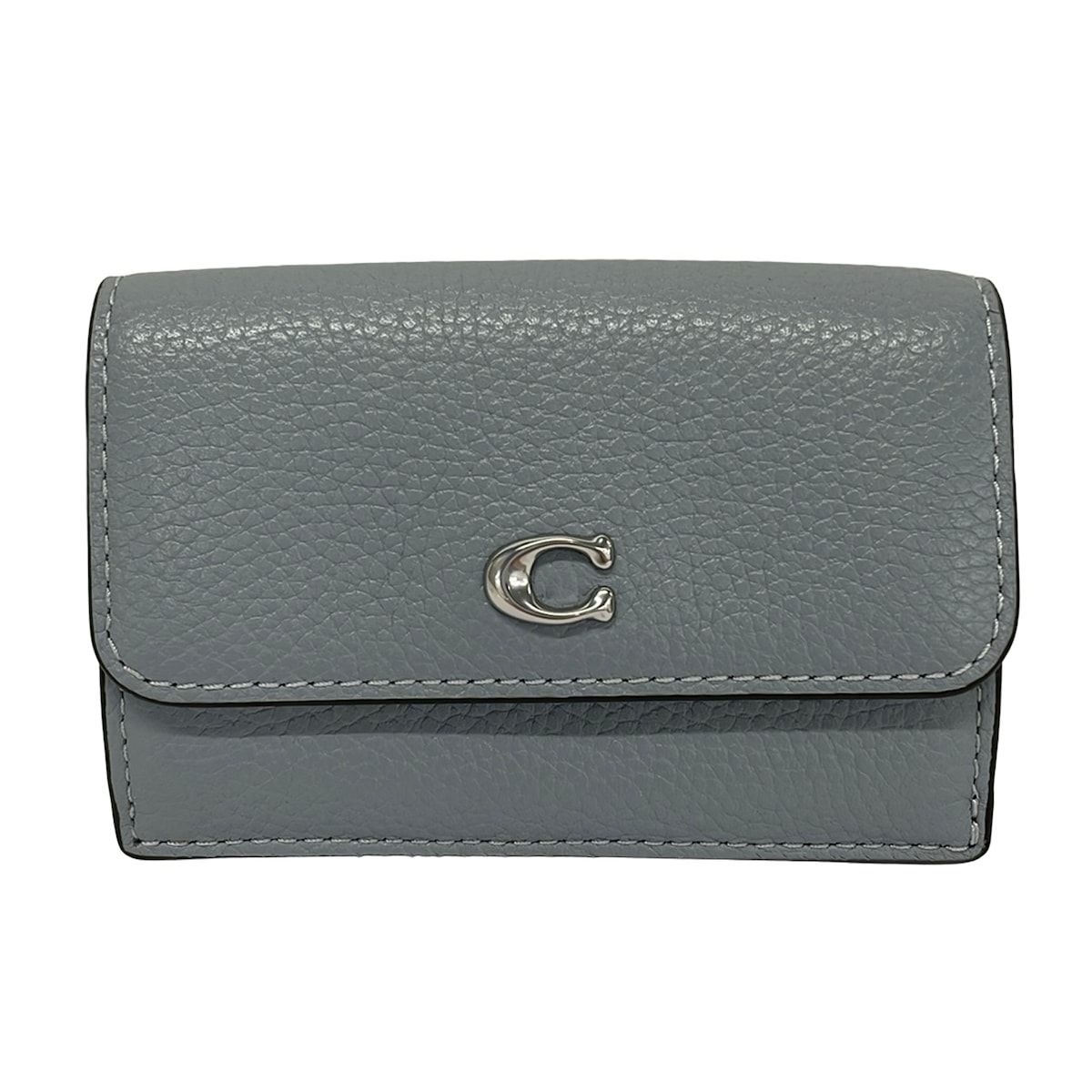 COACH(コーチ) 3つ折り財布美品 ミニ トライフォールド ウォレット CM437 ライトブルー レザー