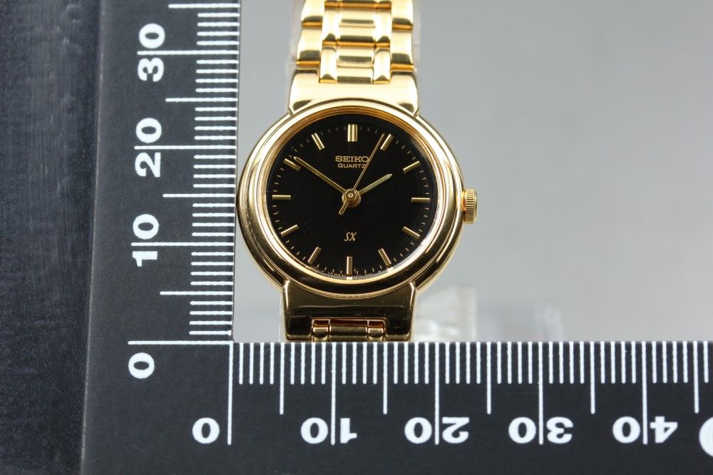 稼働品】 SEIKO SX V401-0671 ブラック ゴールド 純正ブレス クオーツ