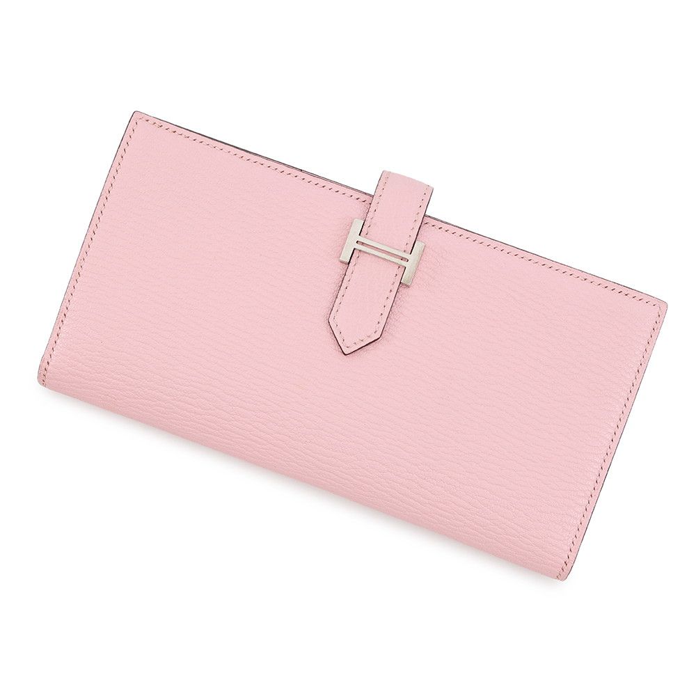 エルメス 長財布 ベアンスフレ マチ有り ローズサクラ/ゴールド金具 シェブルミゾル D刻印 財布