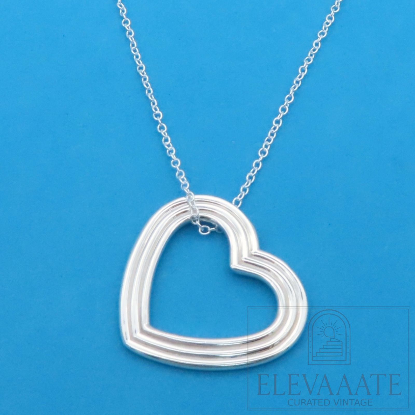 美品 Tiffany&Co. ティファニー グルーブ オープン センチメンタル ハート シルバー ペンダント SV925 ネックレス トップ EX005