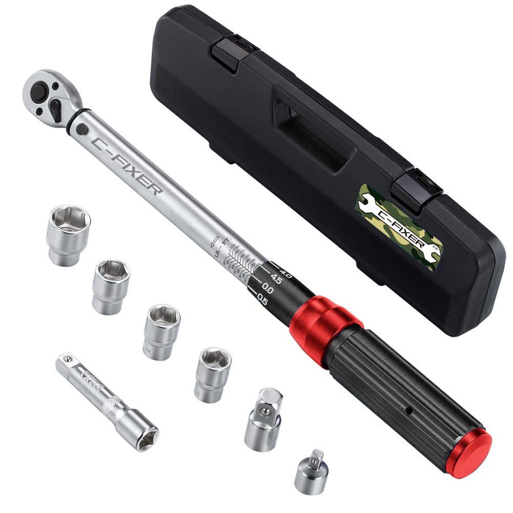 トルクレンチ プレセット型 車/バイク修理レンチ タイヤ交換 差込角9.5mm(3/8インチ) 20-140N・m 12/13/14/17mm 1/4変換ソケット 1/2変換ソケット付き ソケットレンチ ケース付き★m 3b4850e0