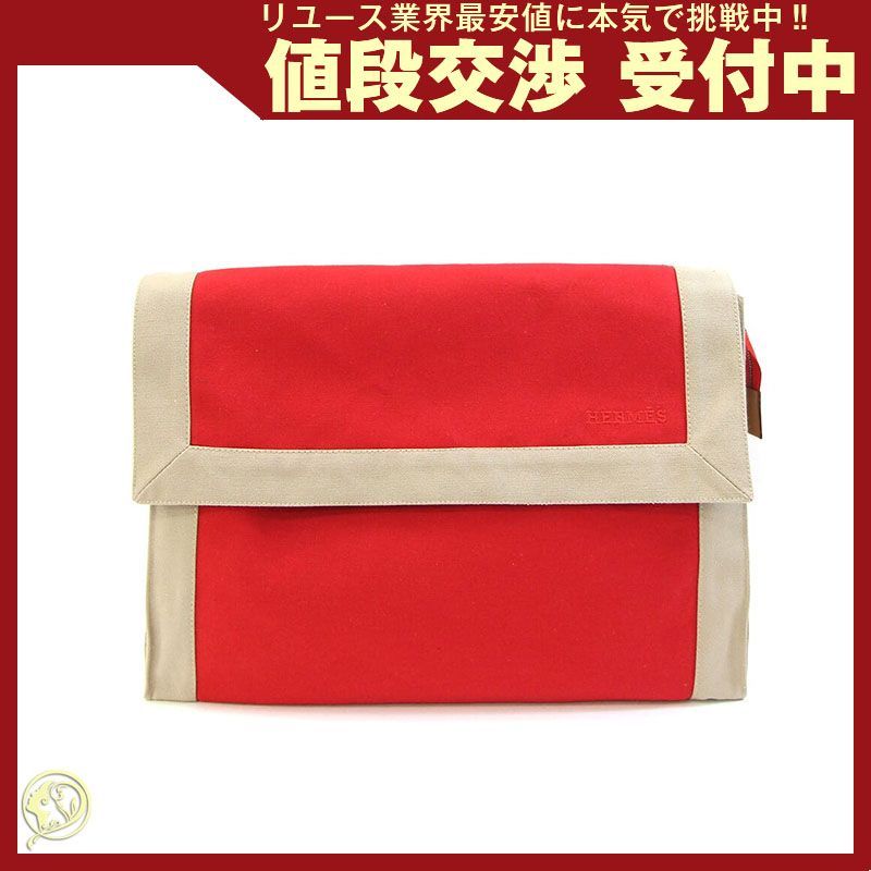 エルメス クラッチバッグ レッド ベージュ キャンバス - メルカリ