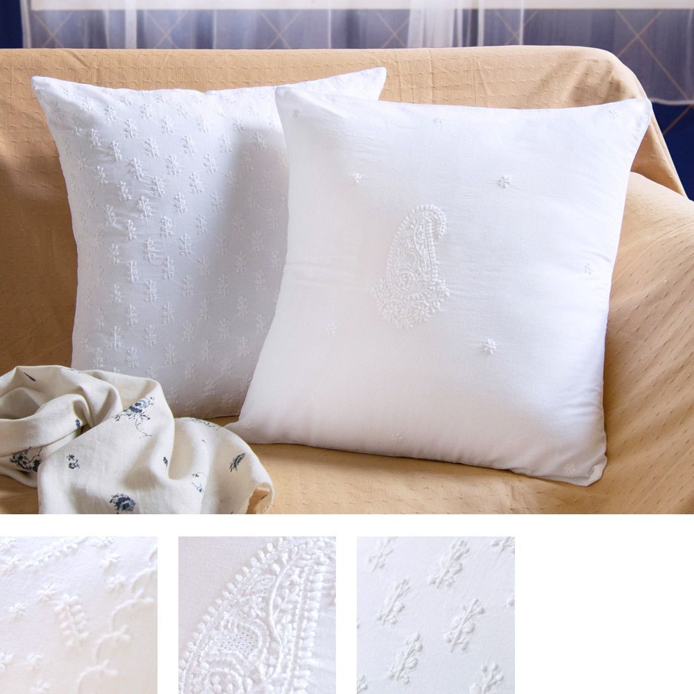ラクノウ刺繍クッションカバー （#101／#102／#103） 模様替え ソファ 約45×45cm コットン100%｜インド・ハンドメイド