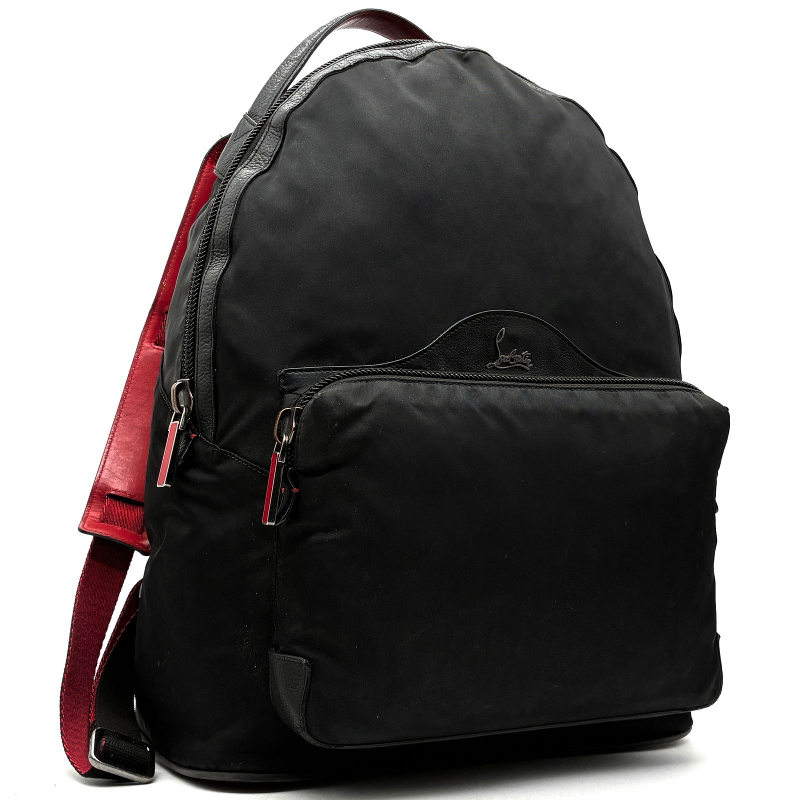 Christian Louboutin Christian Louboutin Backpack Rucksack Nylon Leather Genuine Leather Studs Spike Logo Hardware Black Red Black Red A4 Storage Large Capacity Summer Vacation Homecoming Obon Silver Week Fall Gift Reward Unisex