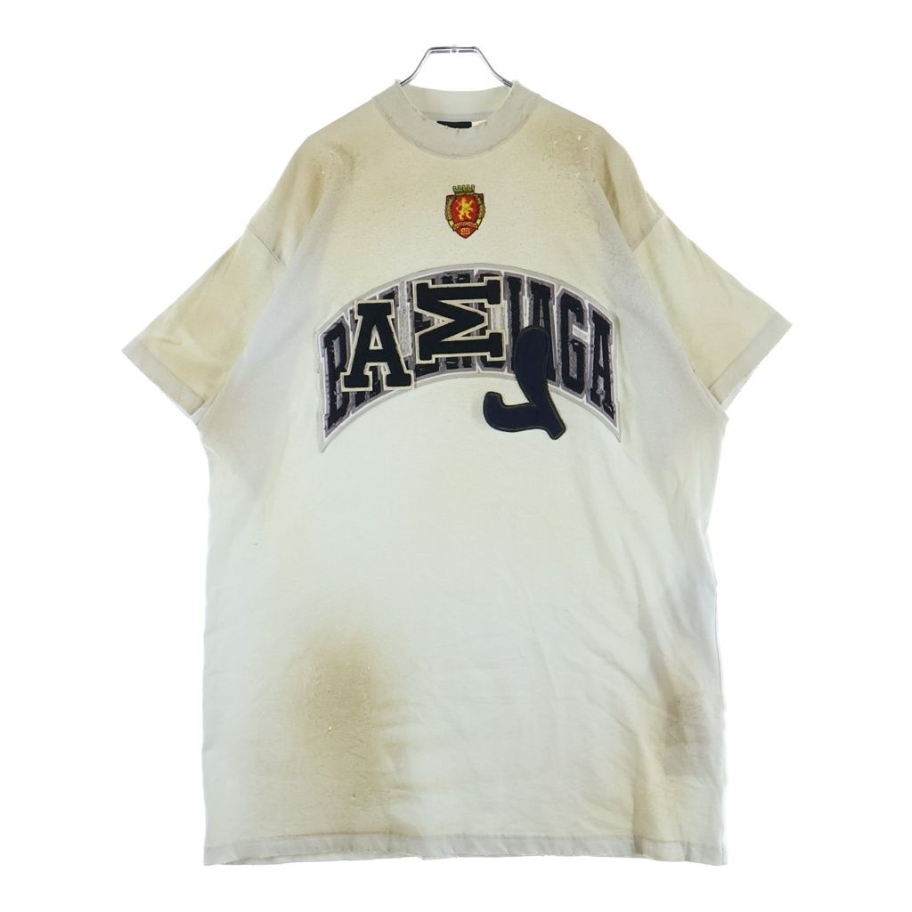 BALENCIAGA (バレンシアガ) 23AW クラッシュダスト加工 ワッペン 半袖Tシャツ ホワイト 739028 TOVN2