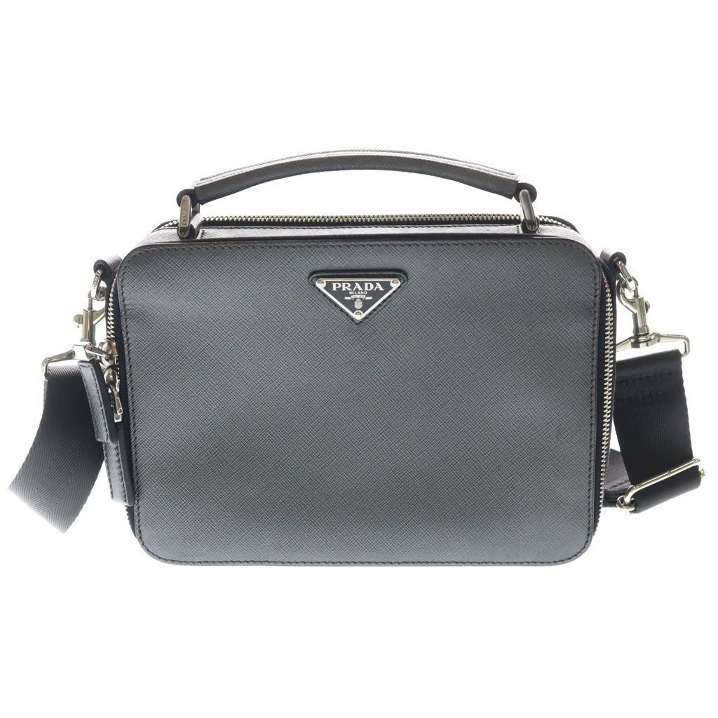 PRADA (プラダ) サフィアーノ 2WAYショルダーバッグ ハンドバッグ ダークグレー サフィアーノレザー 2VH069 シルバー金具