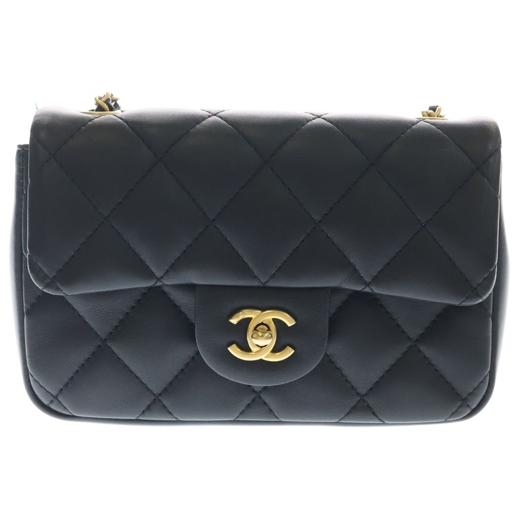 CHANEL (シャネル) ミニマトラッセ ココマーク ハートチャーム チェーンショルダー ゴールド金具 ラムスキン ブラック AS3456