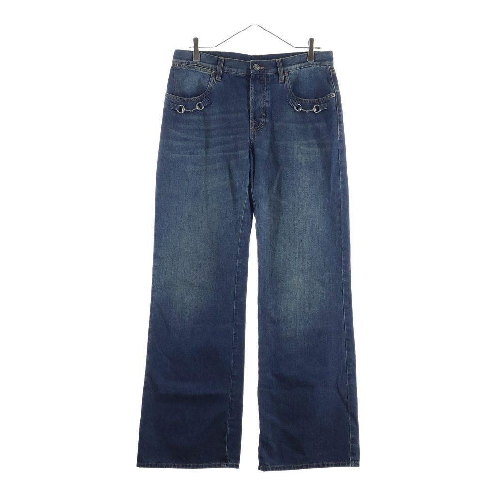 GUCCI (グッチ) 26SS ホースビット ウォッシュドコットン ストレート デニムパンツ インディゴ 866906 XDDFW