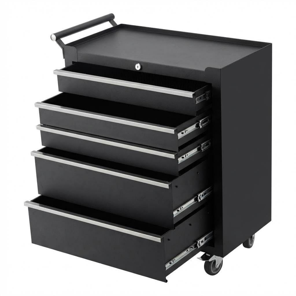 Eukerユーカーツールキャビネット 5段 工具箱 ローラーキャビネット 工具 ツールカート ツールボックス 大容量 工具箱 多段収納 鍵付き 全段ロック 組み立て不要