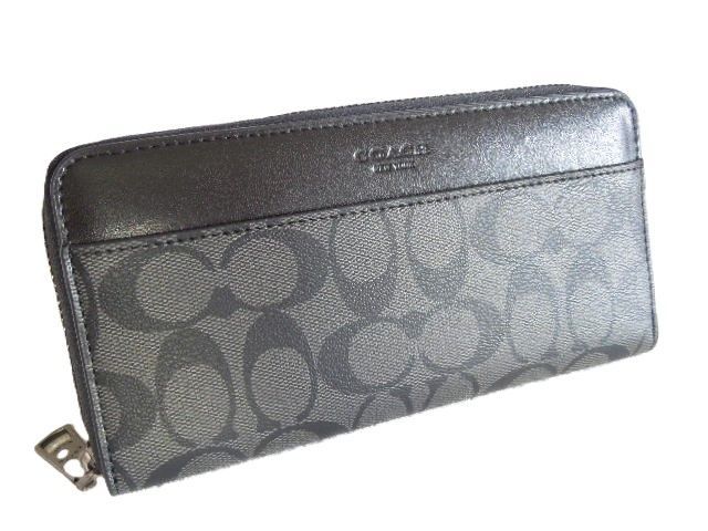 コーチ COACH 財布 長財布 アコーディングジップウォレット シグネチャー F75000 ダークグレーXBLACK 直営アウトレット
