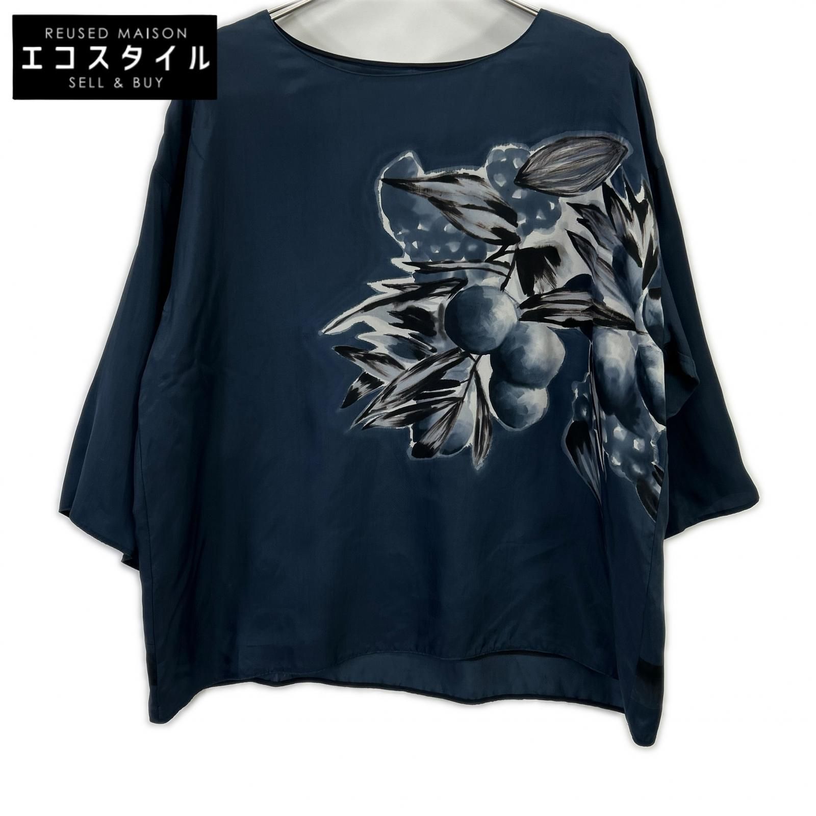 HaaT ISSEY MIYAKE ハート イッセイミヤケ HA03FJ650 20AW ネイビー キュプラ 水彩プリント ブラウス 2