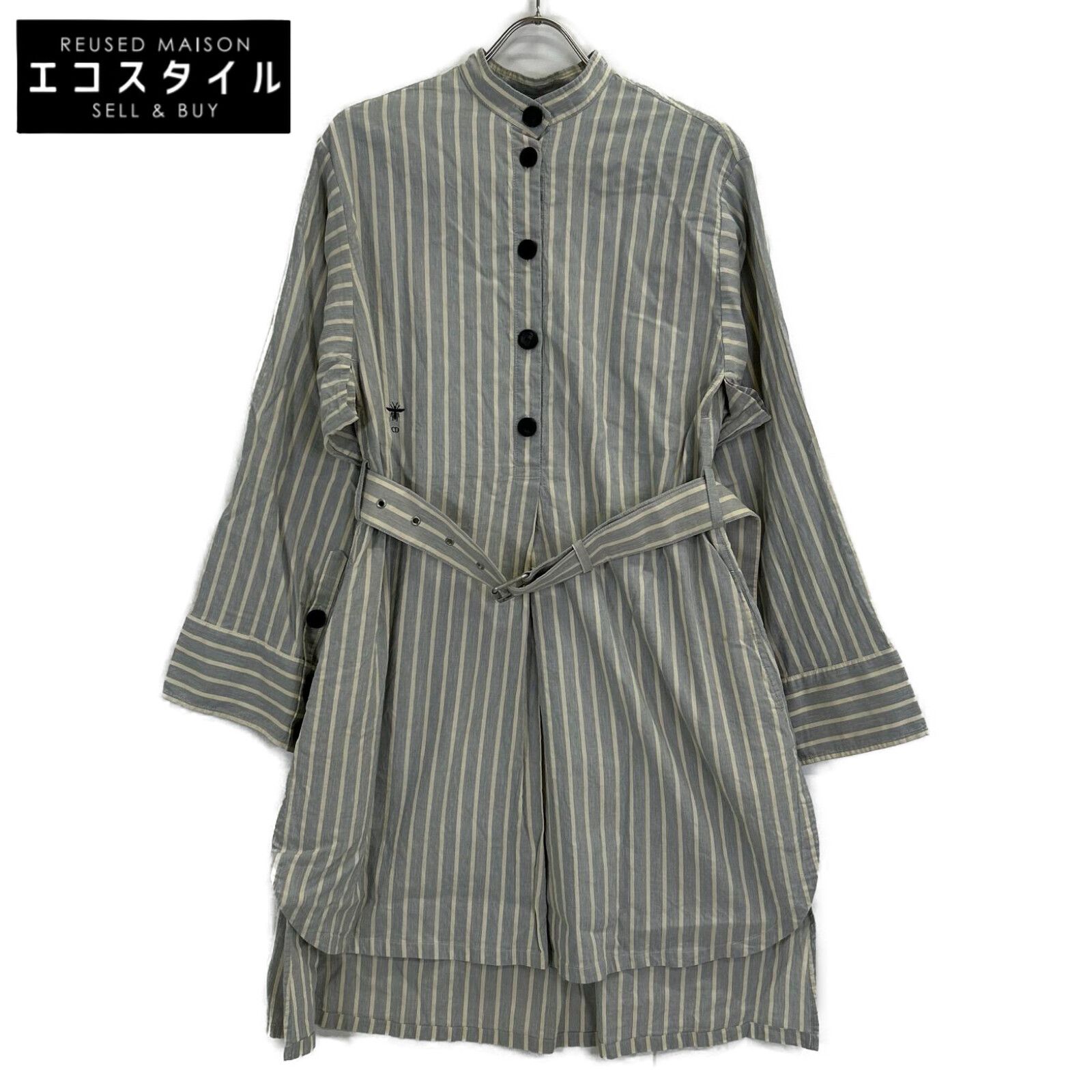 Christian Dior クリスチャンディオール ブルー 327R11A3157 リネンコットン ストライフ ゜シャツ 38