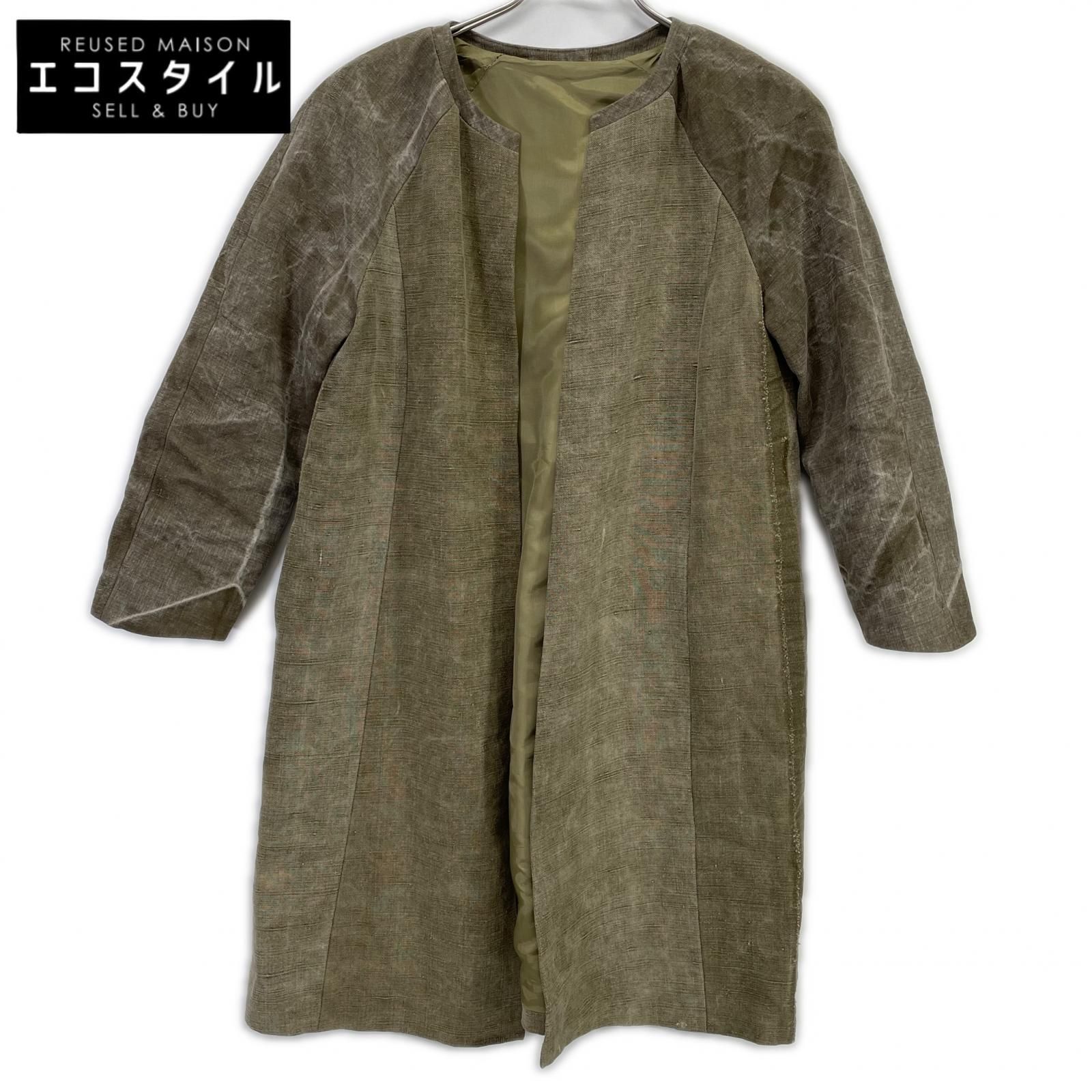 Vincent Jalbert　ヴィンセントジャルベール　ベージュ リネン100 ヴィンテージファブリック ノーカラー コート　40 28,529円