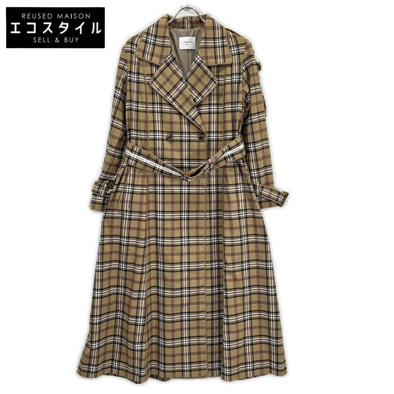 Ameri　アメリ　01920740550 ベージュ PASS CODE CHECK COAT チェックロングコート　S
