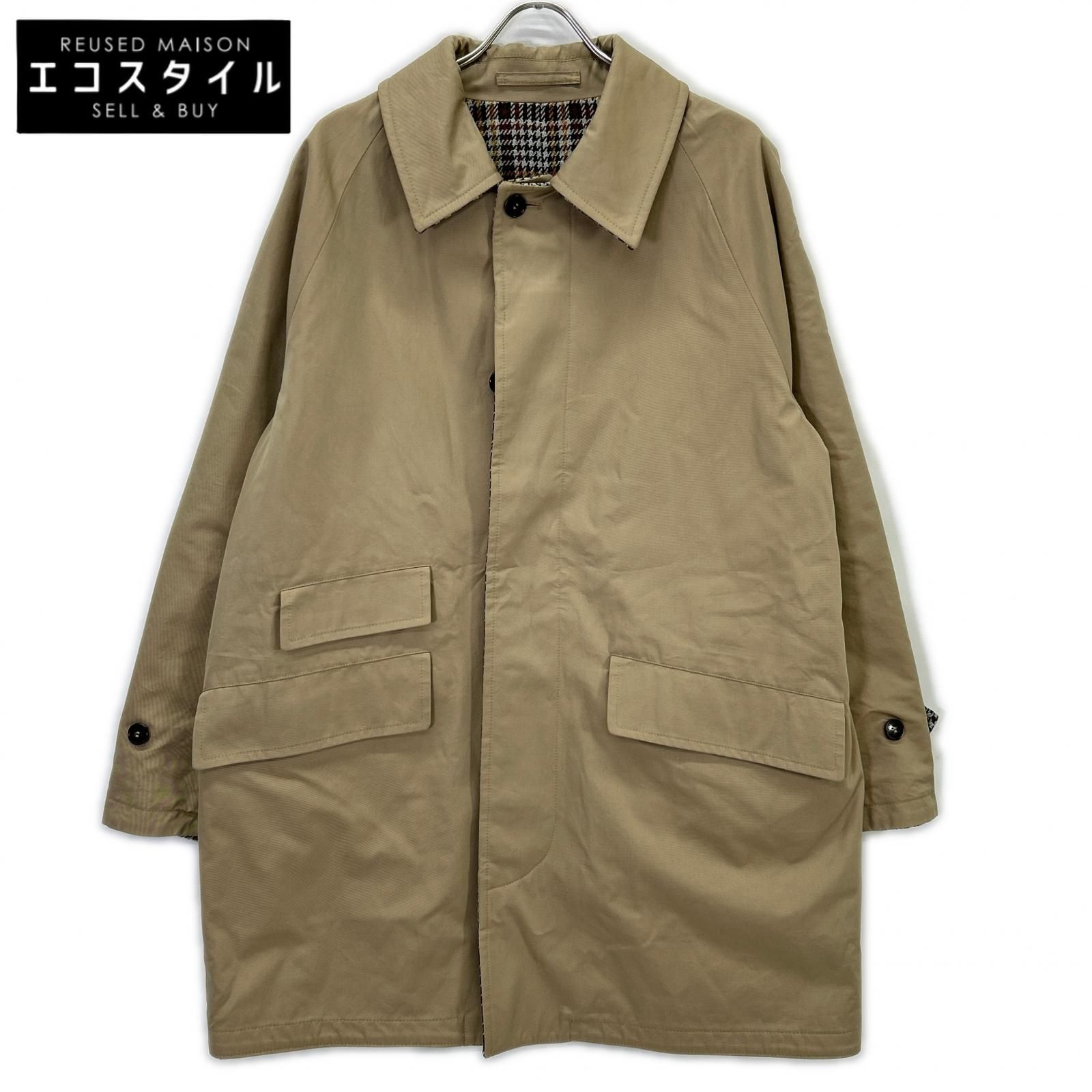 MACKINTOSH LONDON　マッキントッシュロンドン　ベージュ/グリーン ハウンドトゥース GM-1010R GTS CARLUKE リバーシブル 比翼ステンカラーコート　38