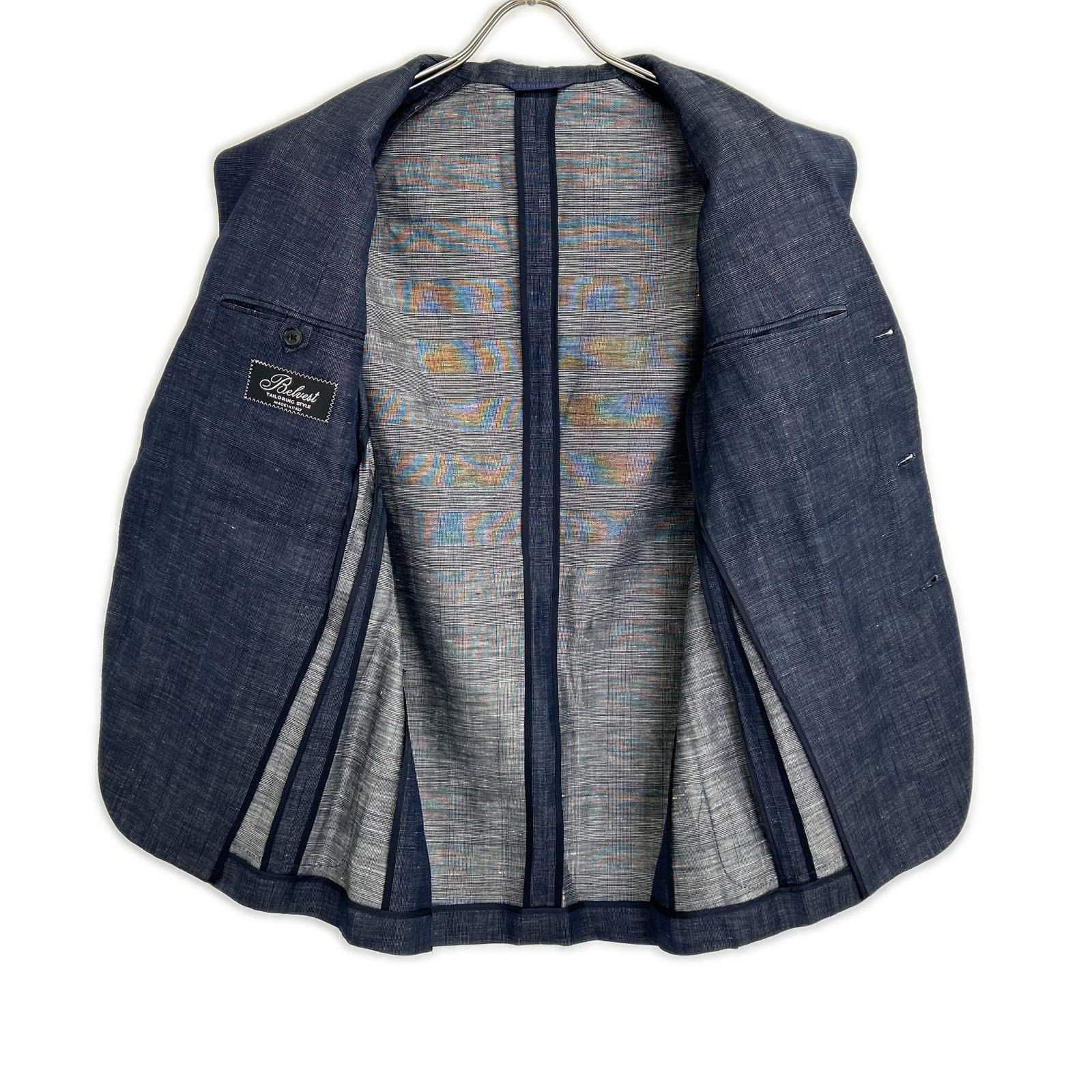 Belvest ベルベスト G10547 ネイビー ウール×リネン サイドベンツ 3B