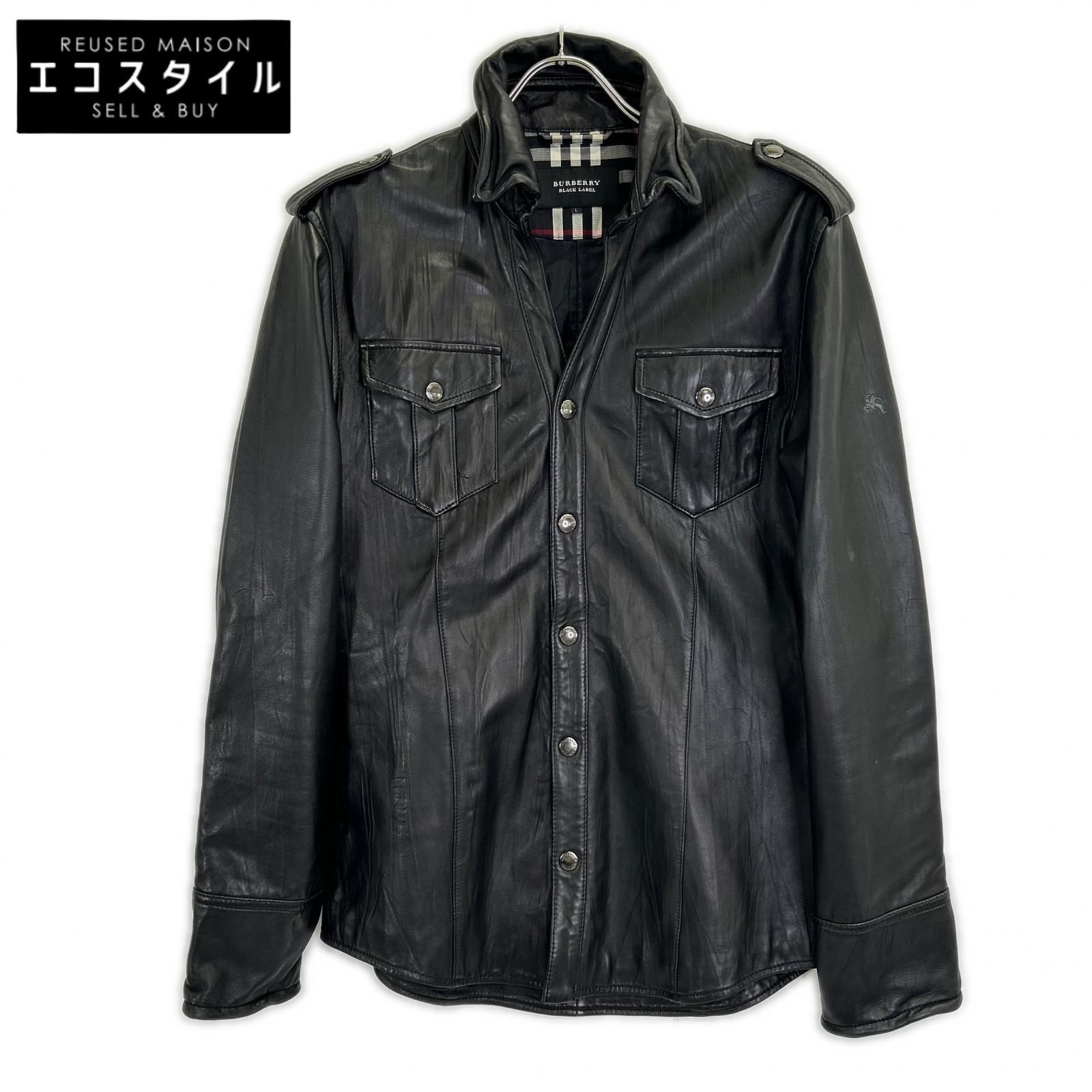 Burberry Black Label　バーバリーブラックレーベル　ブラック BMP81-802-09 ラムレザー ジャケット　L