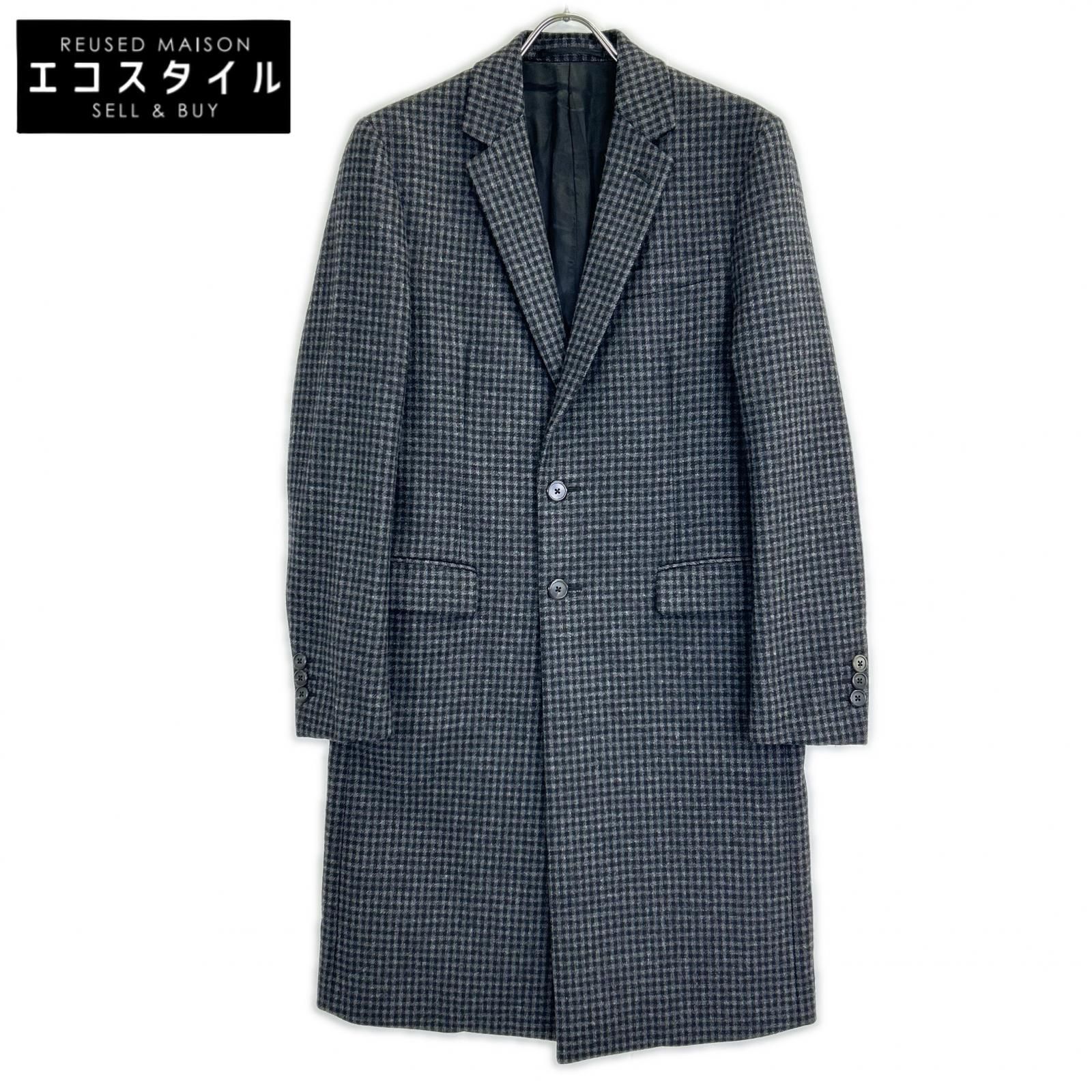PRADA プラダ ブラック UC371D 16AW カシミヤ混 チェック チェスター
