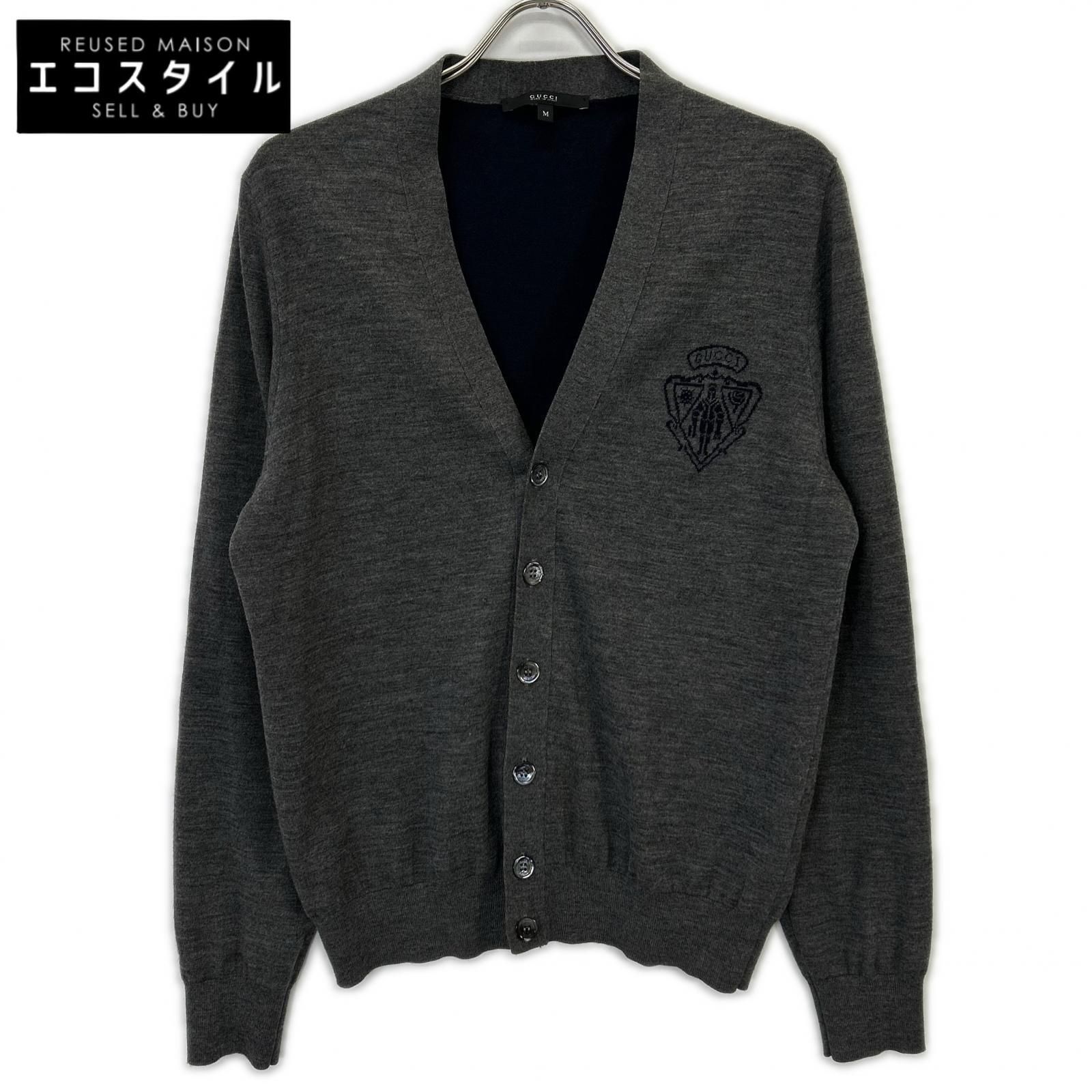 GUCCI グッチ 354110 胸元ロゴ入り ウール ニットカーディガン M