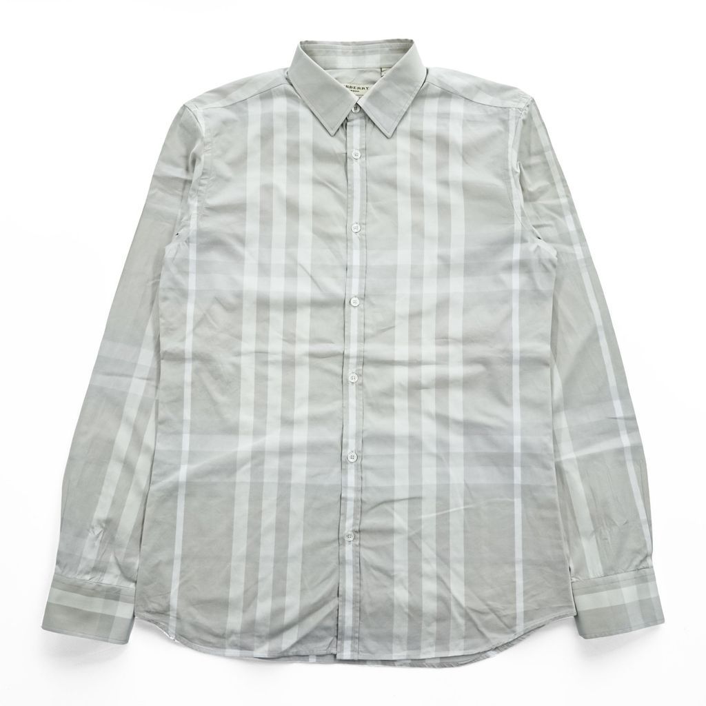 BURBERRY LONDON 長袖 ドレスシャツ L グレー メガチェック Tailored Fit