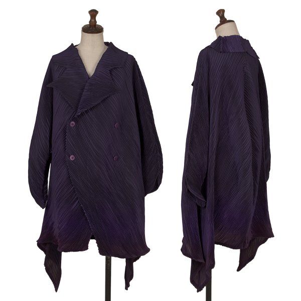 イッセイミヤケISSEY MIYAKE 裾グラデーションダブルハーフコート 紫2