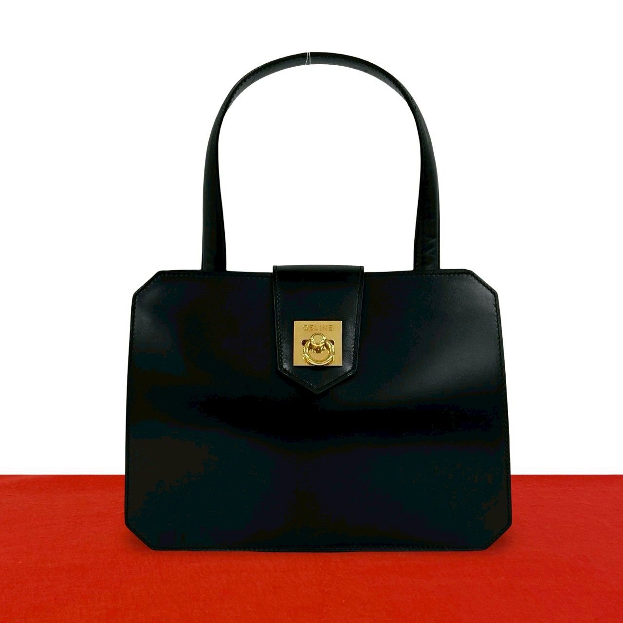 極 美品 CELINE セリーヌ ヴィンテージ リング 金具 ロゴ カーフ