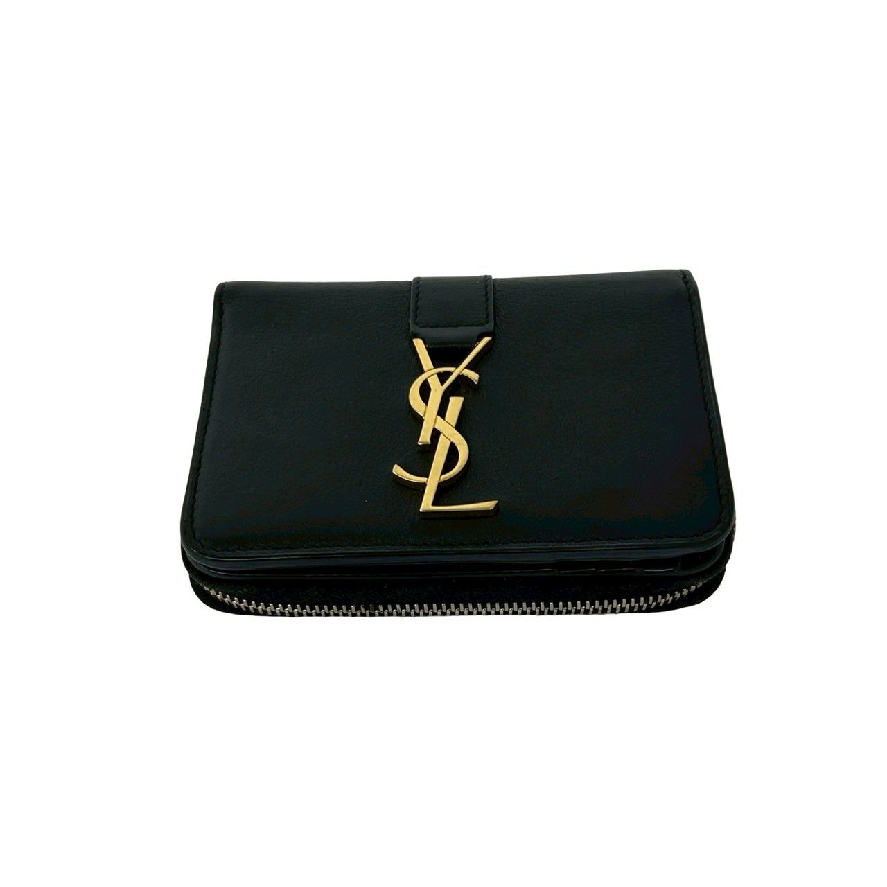 極 美品 SAINT LAURENT サンローラン YSL カサンドラ ロゴ レザー 本革