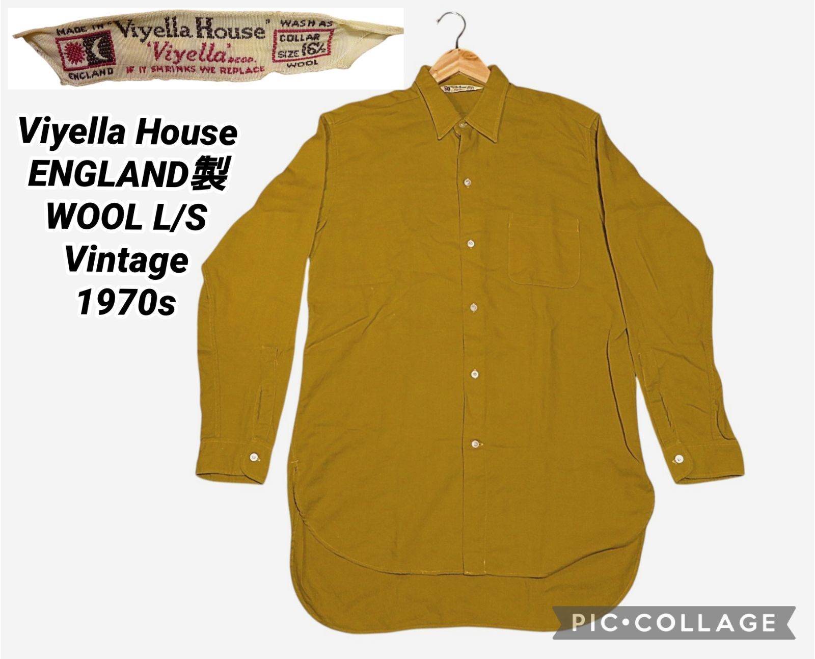 ⚠️⚠️ MADE IN ENGLAND 英国製 Viyella House ビンテージ 16.1/2 ロングスリーブシャツ WOOL ウールシャツ からし色 マスタード 着丈長め