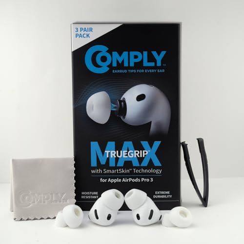 Complyコンプライ TRUEGRIP MAX for AirPods Pro 3 専用 交換用 イヤーピース 遮音性/フィット感/脱落防止 (ホワイト, Lサイズ3ペア)ys