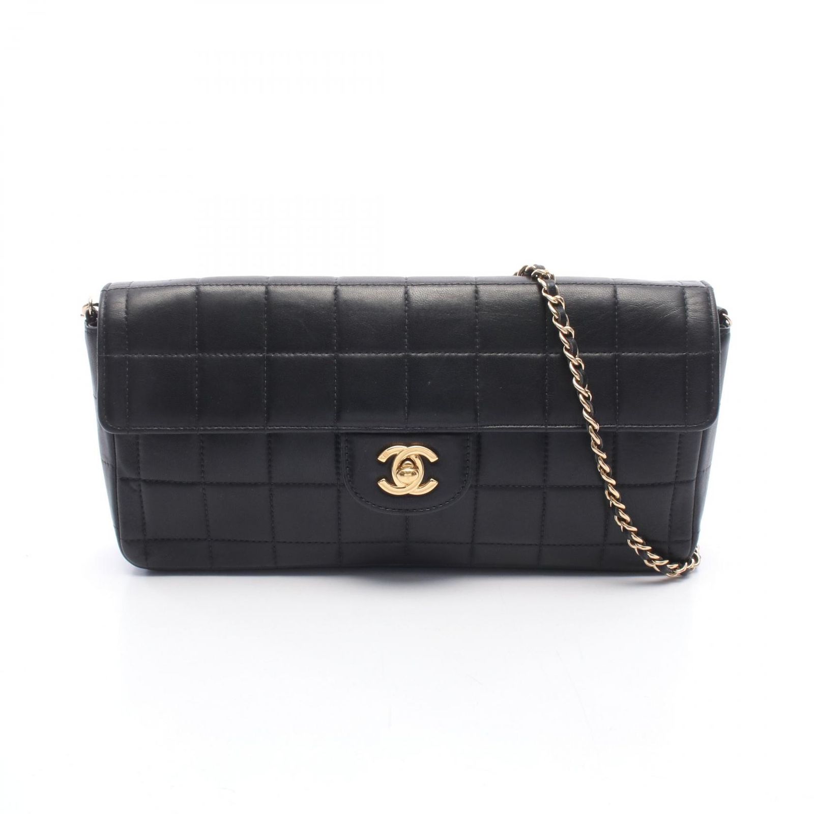 シャネル CHANEL ショルダーバッグ チョコバー イーストウエスト ブラック ラムスキン（羊革） チョコバー イーストウエスト チェーンショルダー レディース