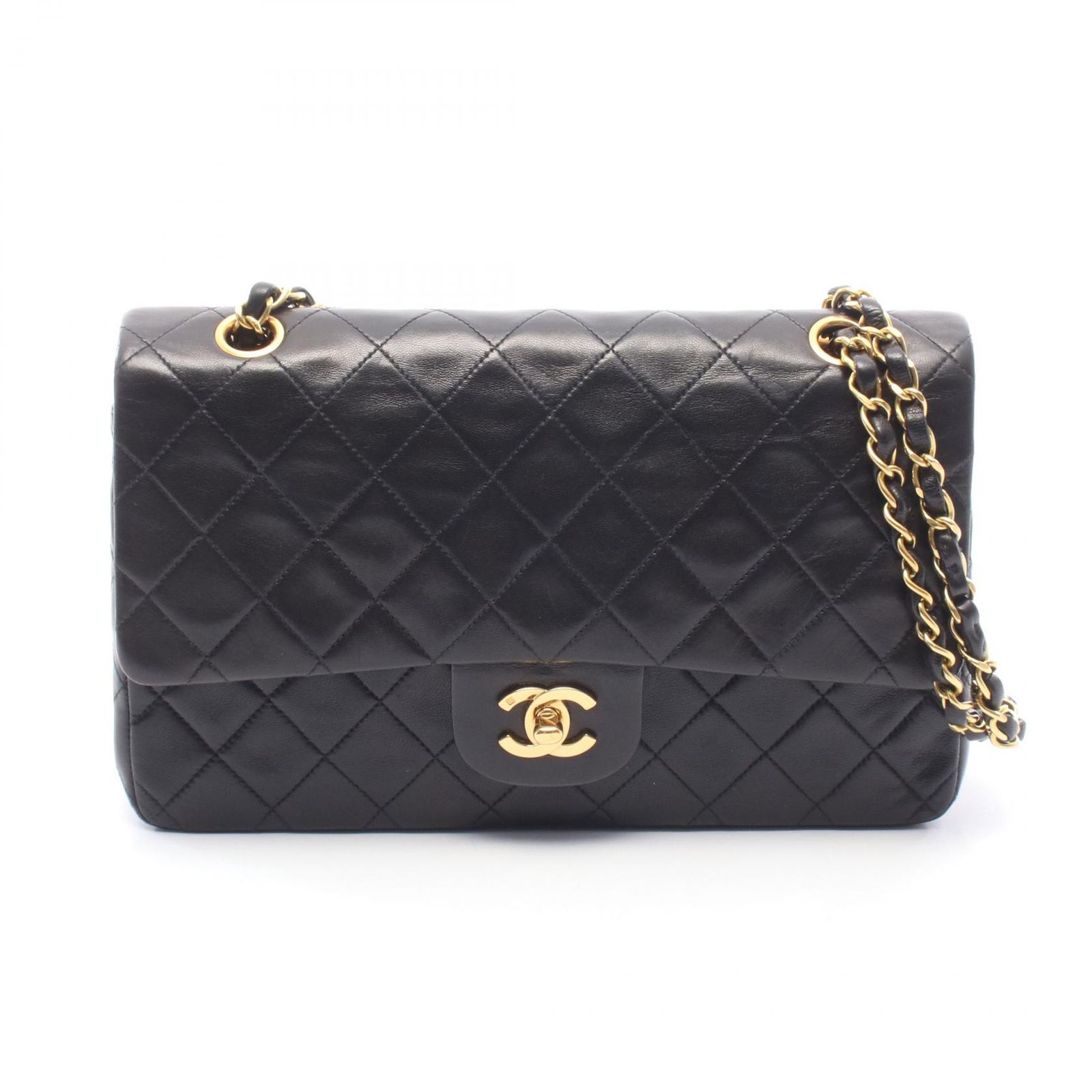 シャネル CHANEL ショルダーバッグ マトラッセ Wフラップ ブラック ラムスキン（羊革） マトラッセ ダブルフラップ チェーンショルダー レディース Used B
