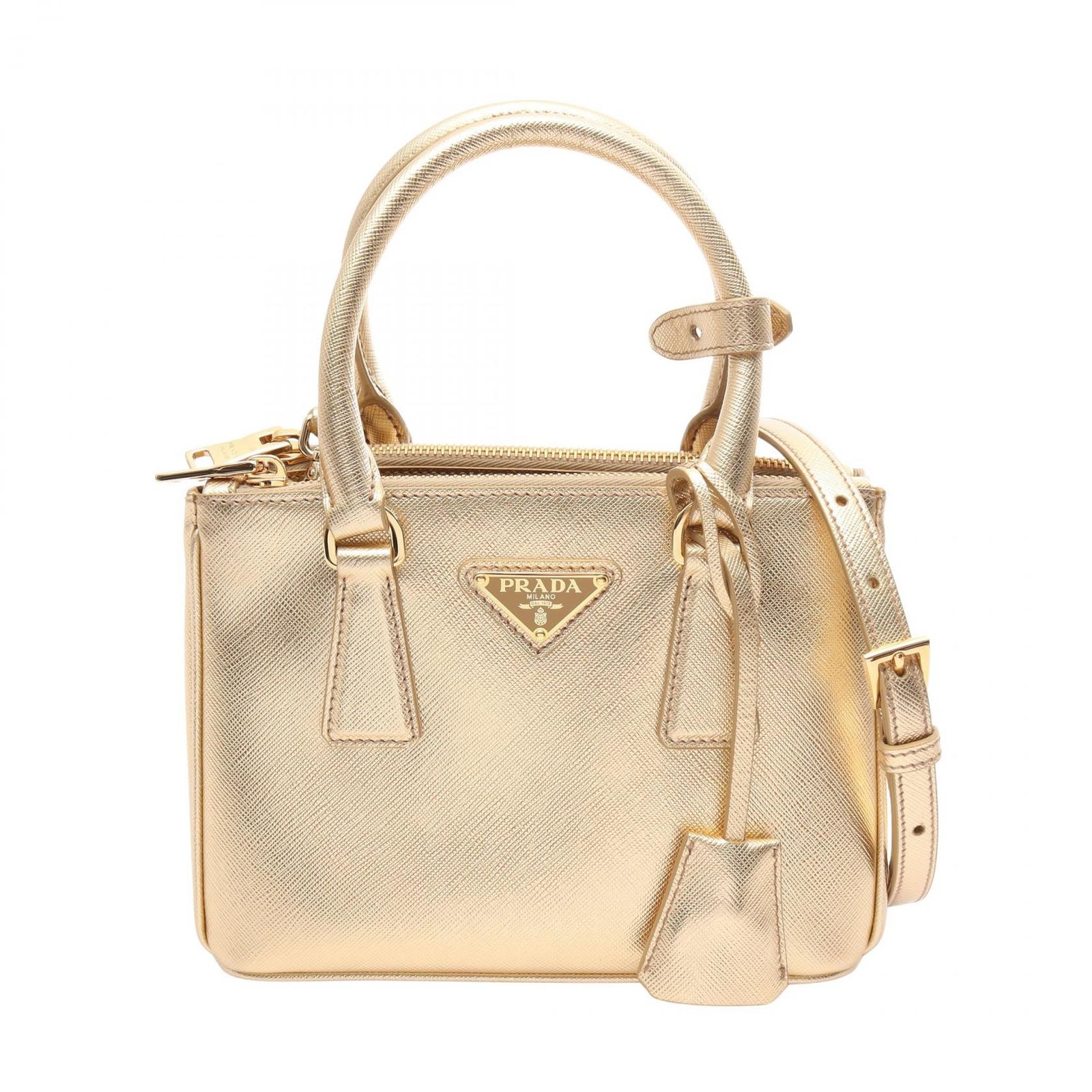 プラダ PRADA ハンドバッグ ガレリア 2WAY 1BA906 メタリックゴールド サフィアーノレザー ガレリア ミニバッグ レディース Used A