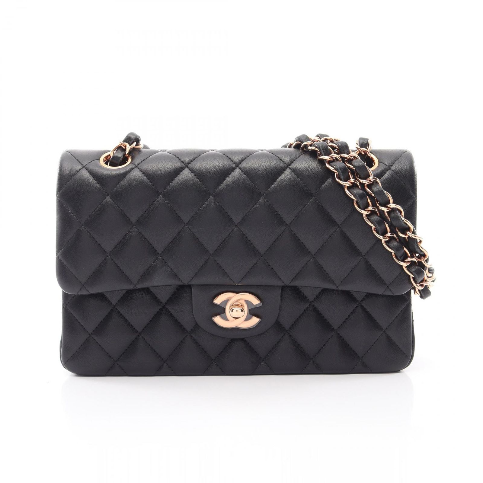 シャネル CHANEL ショルダーバッグ マトラッセ ダブルフラップ チェーンショルダー ブラック ラムスキン（羊革） マトラッセ ダブルフラップ チェーンショルダー