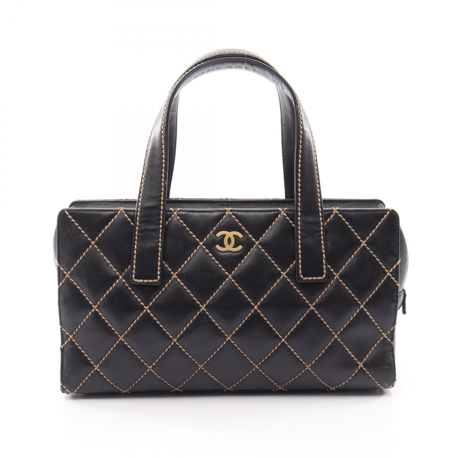 シャネル CHANEL ハンドバッグ ワイルドステッチ ブラック レザー ワイルドステッチ ハンドバッグ レディース Used B