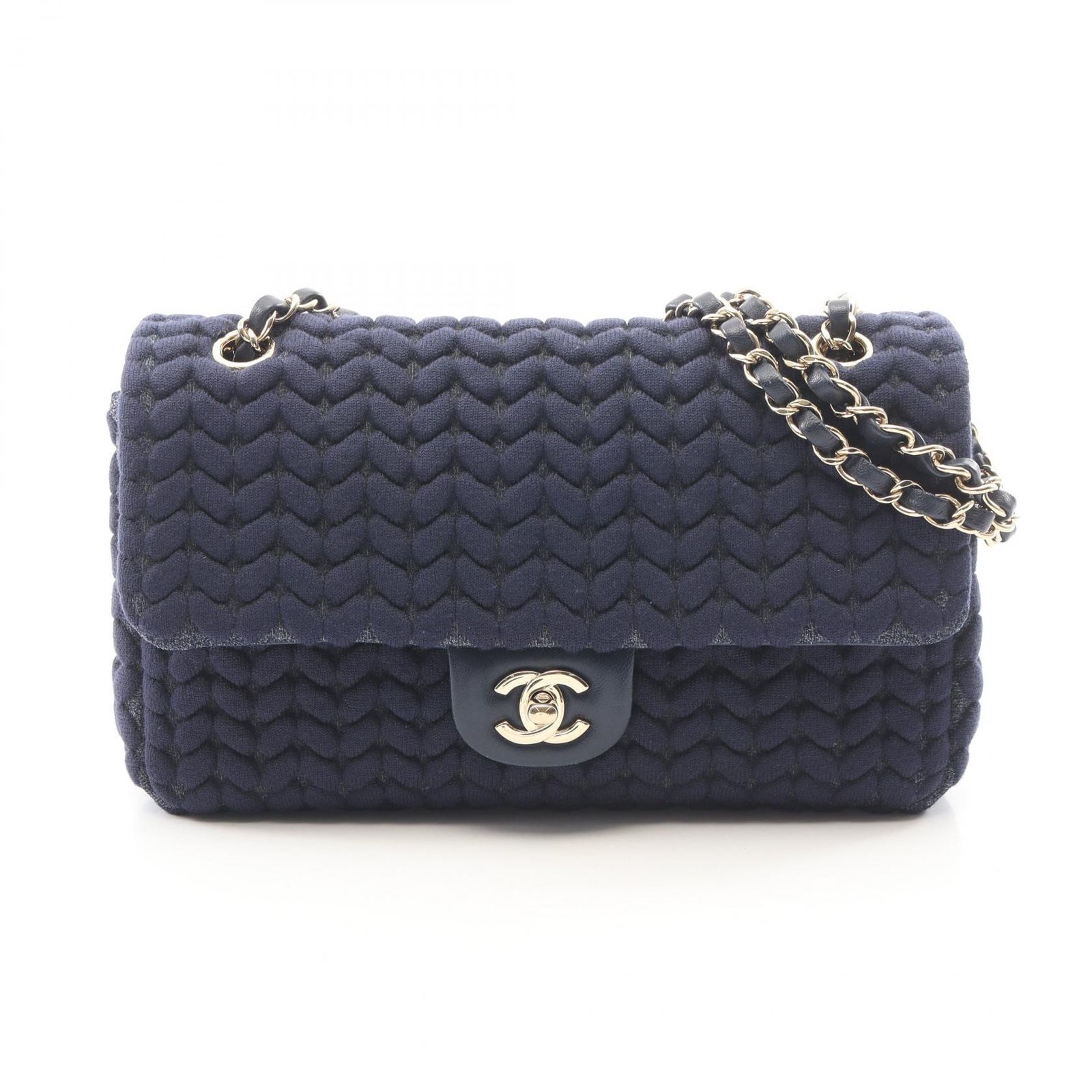 シャネル CHANEL ショルダーバッグ シングルフラップ ネイビー レザー シングルフラップ チェーンショルダー レディース Used A
