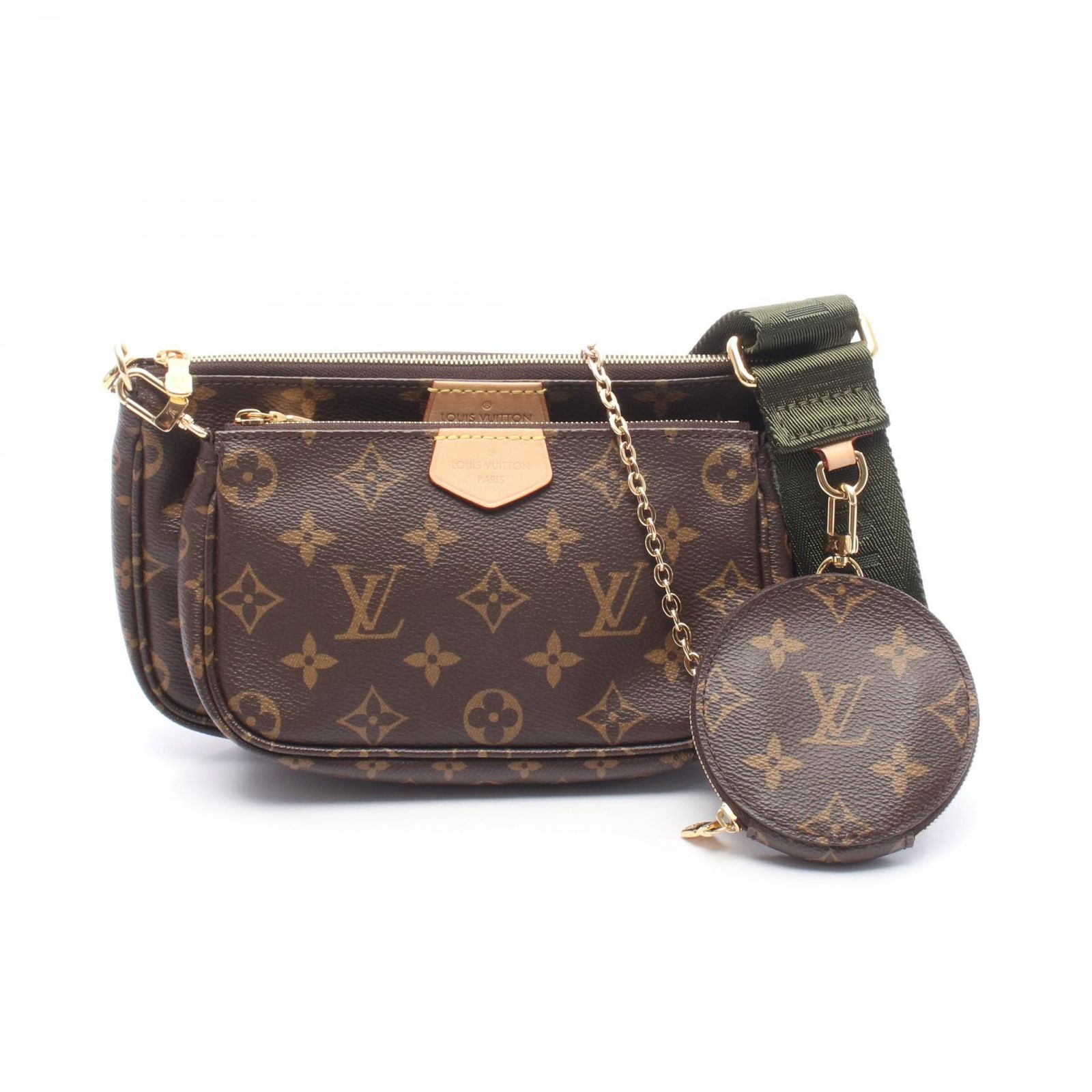 ルイ・ヴィトン LOUIS VUITTON ショルダーバッグ ミュルティ ポシェットアクセソワール M44813 カーキ PVCコーティングキャンバス レザー ミュルティ ポシェットアクセソワール