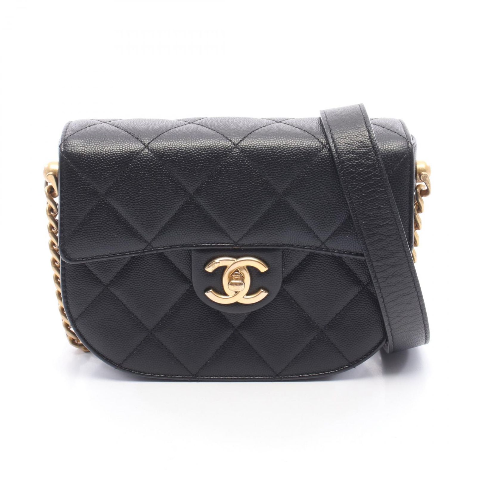 シャネル CHANEL ショルダーバッグ マトラッセ スモールフラップ ブラック キャビアスキン(グレインドカーフ) マトラッセ スモールフラップ チェーンショルダー