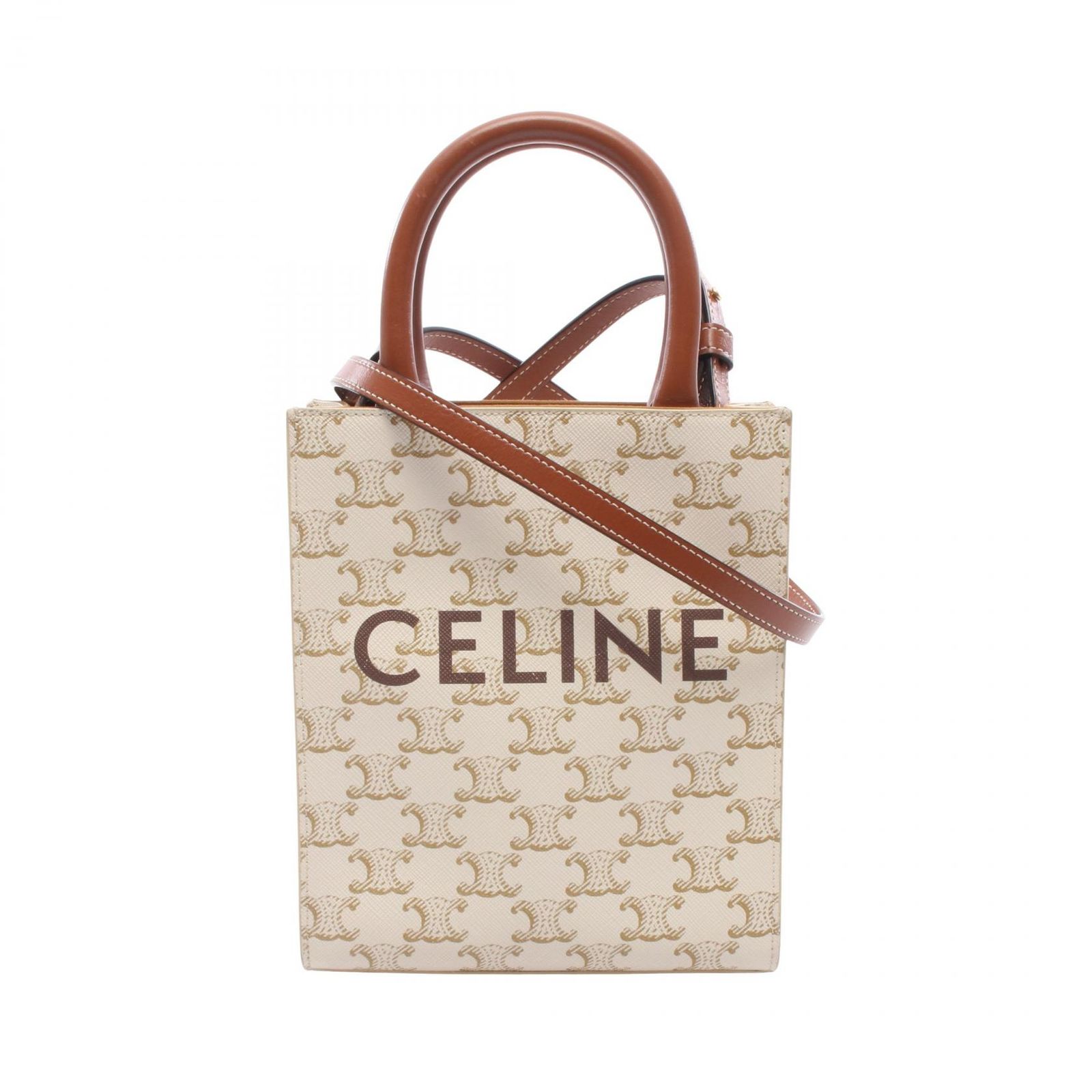 セリーヌ CELINE ハンドバッグ ミニ バーティカル カバ トリオンフ 2WAY 194372 アイボリー/ブラウン PVCコーティングキャンバス レザー トリオンフ バーティカル カバ ミニ