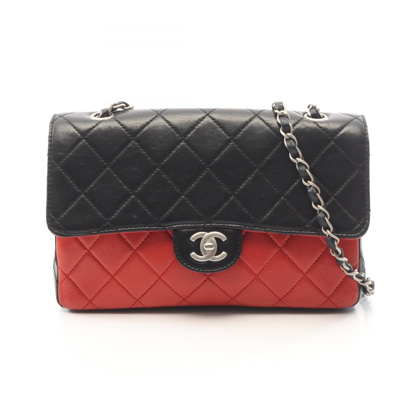 シャネル CHANEL ショルダーバッグ マトラッセ シングルフラップ バイカラー ブラック/レッド ラムスキン（羊革） マトラッセ バイカラー シングルフラップ チェーンショルダー