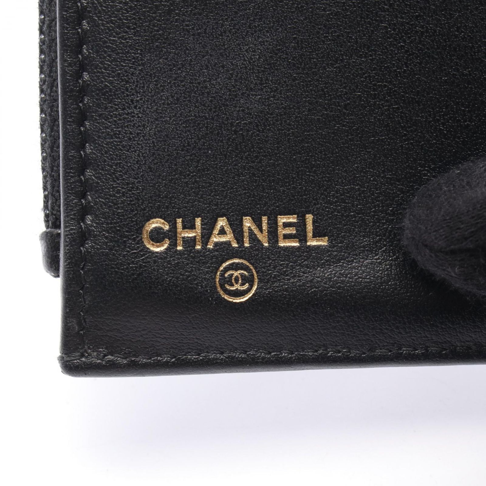 シャネル CHANEL 三つ折り財布 カメリア ブラック レザー カメリア 三