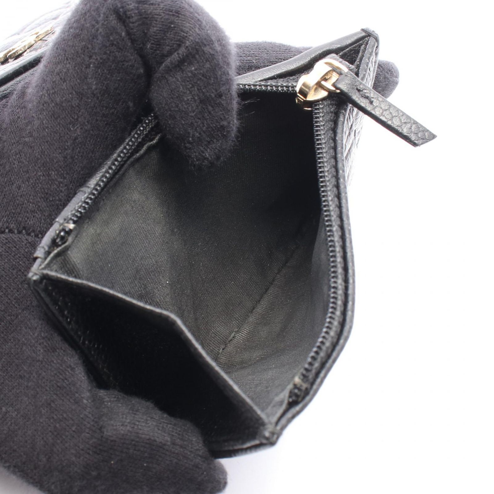 シャネル CHANEL 三つ折り財布 カメリア ブラック レザー カメリア 三