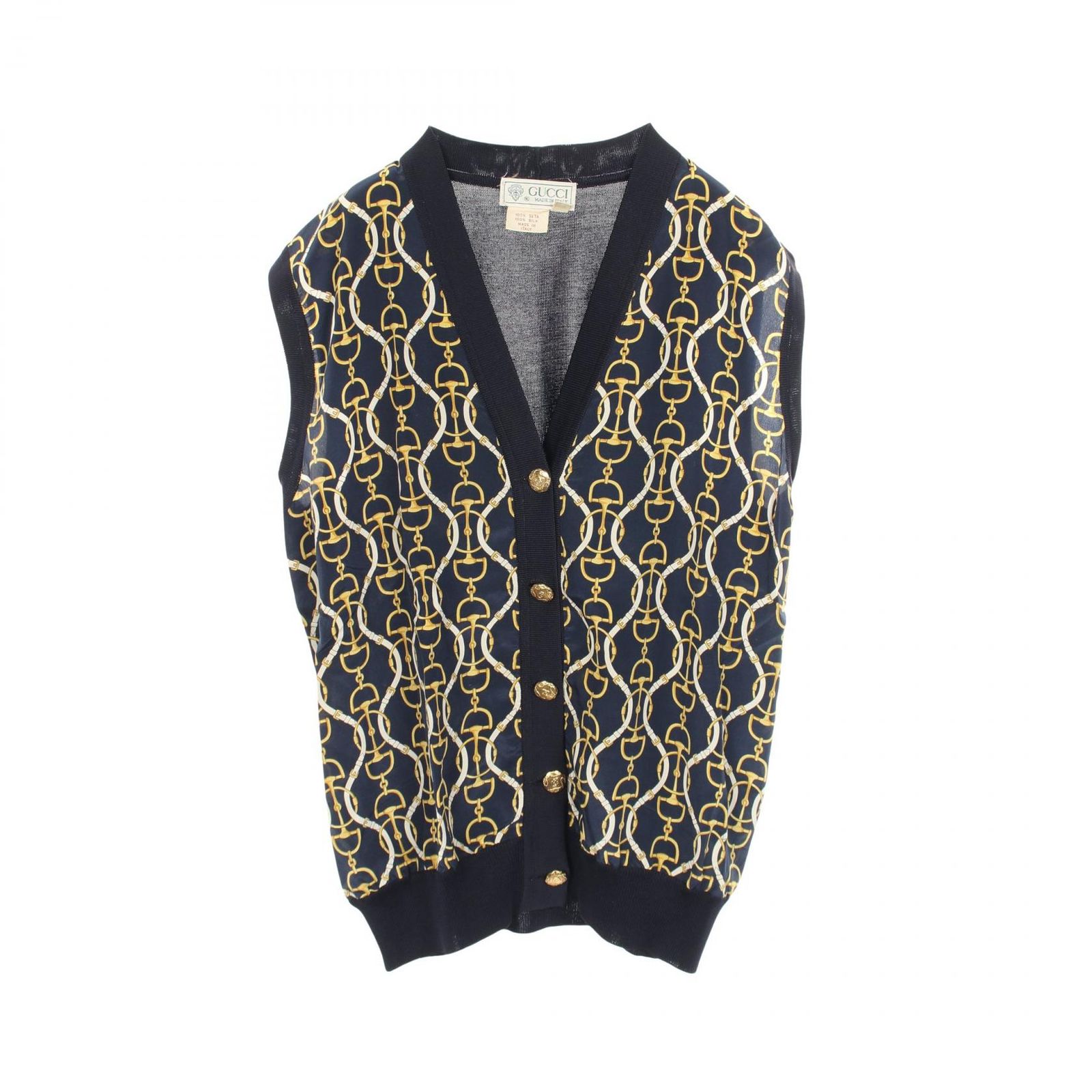 グッチ GUCCI ベスト ホースビット 総柄 シルク ニットベスト レディース Used B